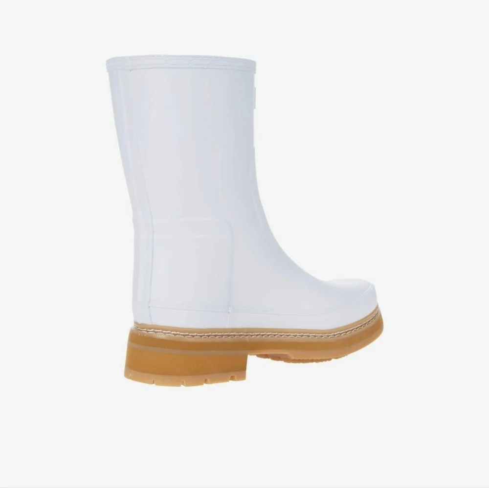 Hunter Refined Short Stitch Detail Wellington Boots Spurrey White Tan